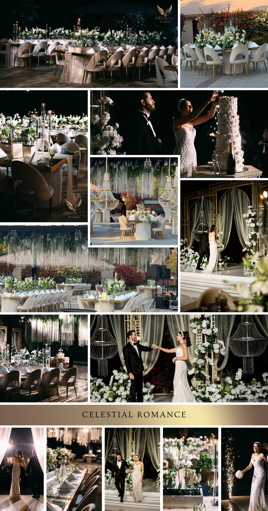 Elegant white and blush floral wedding arch with candles – Olga Events Dubai
Custom gold table setting with pastel roses and chandeliers – Luxury wedding Dubai