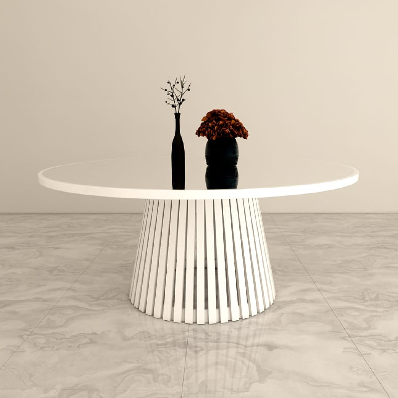 ROUND WHITE WOODEN DINING TABLE 8-10 PEOPLE