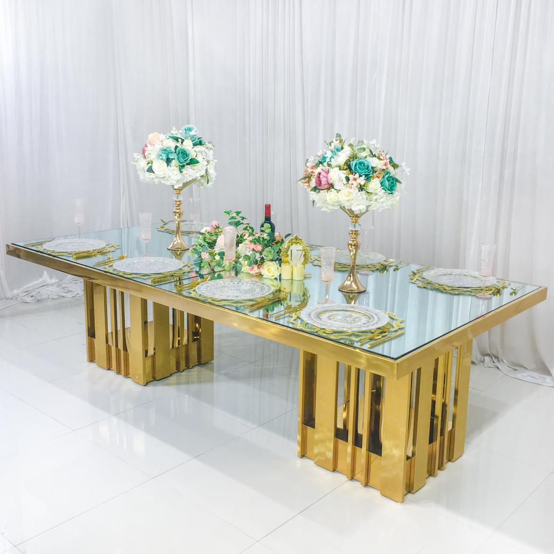 GOLD MIRROR - TOPPED DINING TABLE 8-12 PEOPLE
