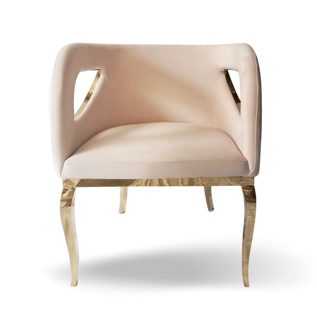 EYE LID ACCENT CHAIR OYSTER VELVET GOLD FRAME