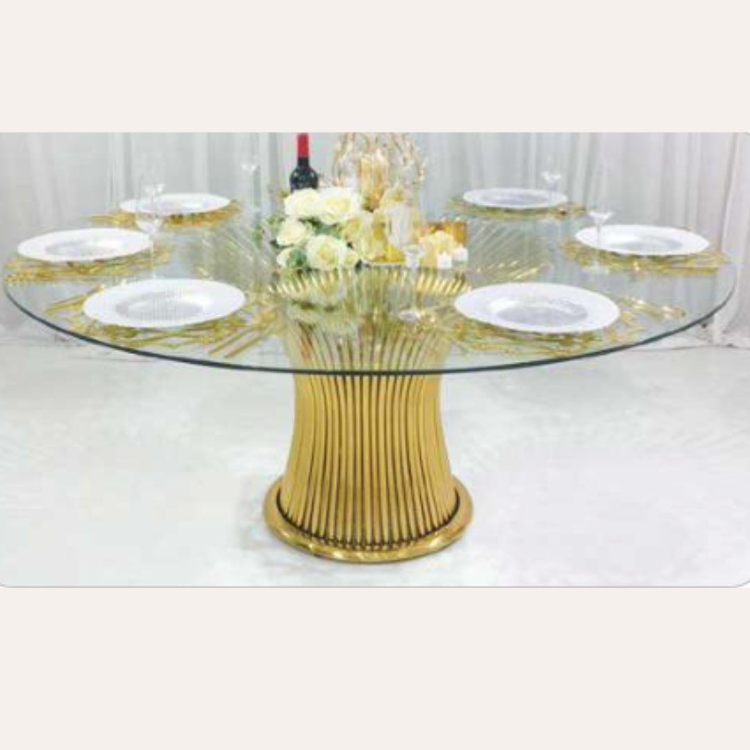 ROUND GLASS GOLD DINING TABLE 8-10 PEOPLE