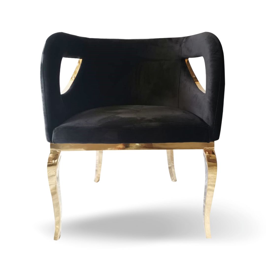 EYE LID ACCENT CHAIR BLACK VELVET GOLD FRAME