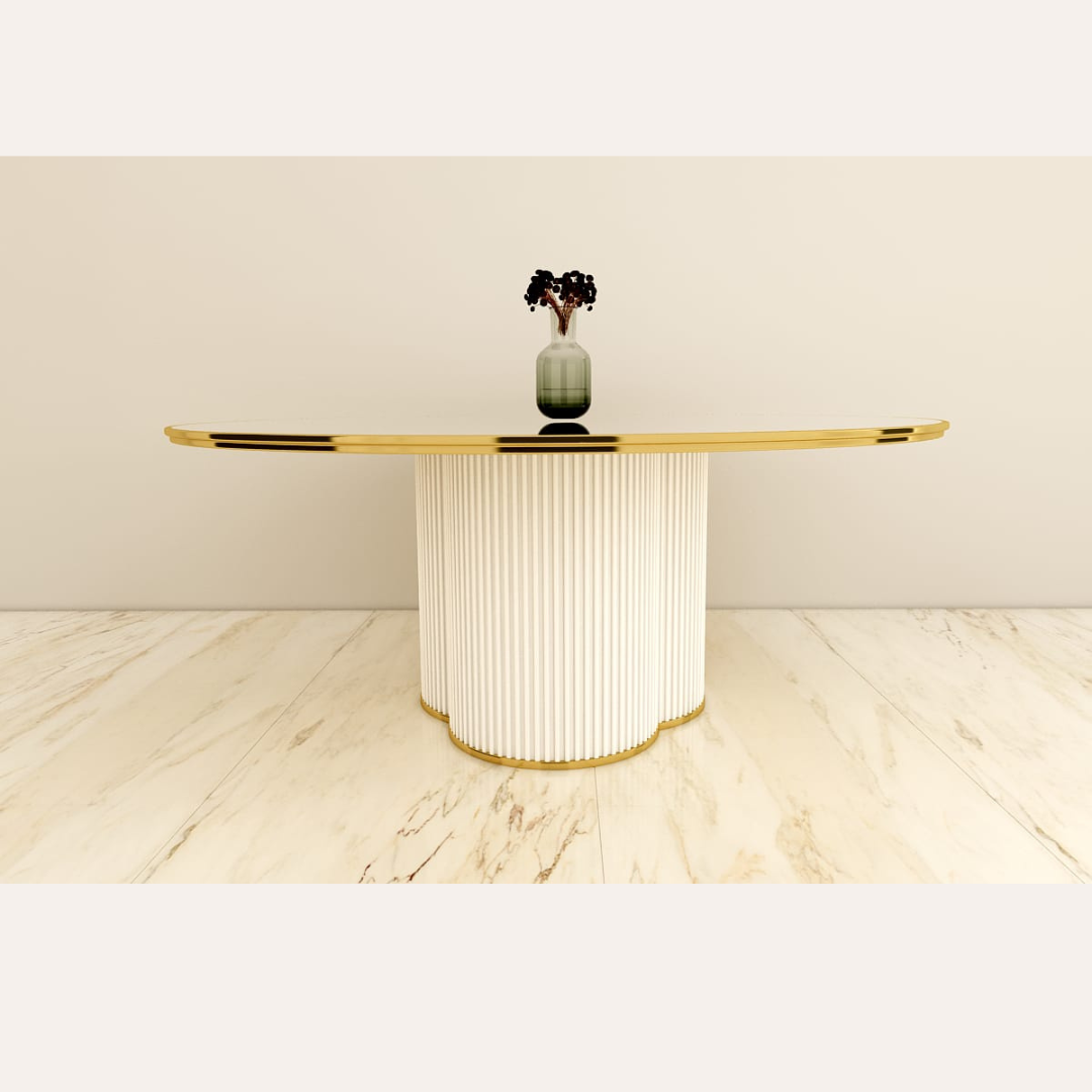 ROUND WHITE & GOLD DINING TABLE 8-10 PEOPLE