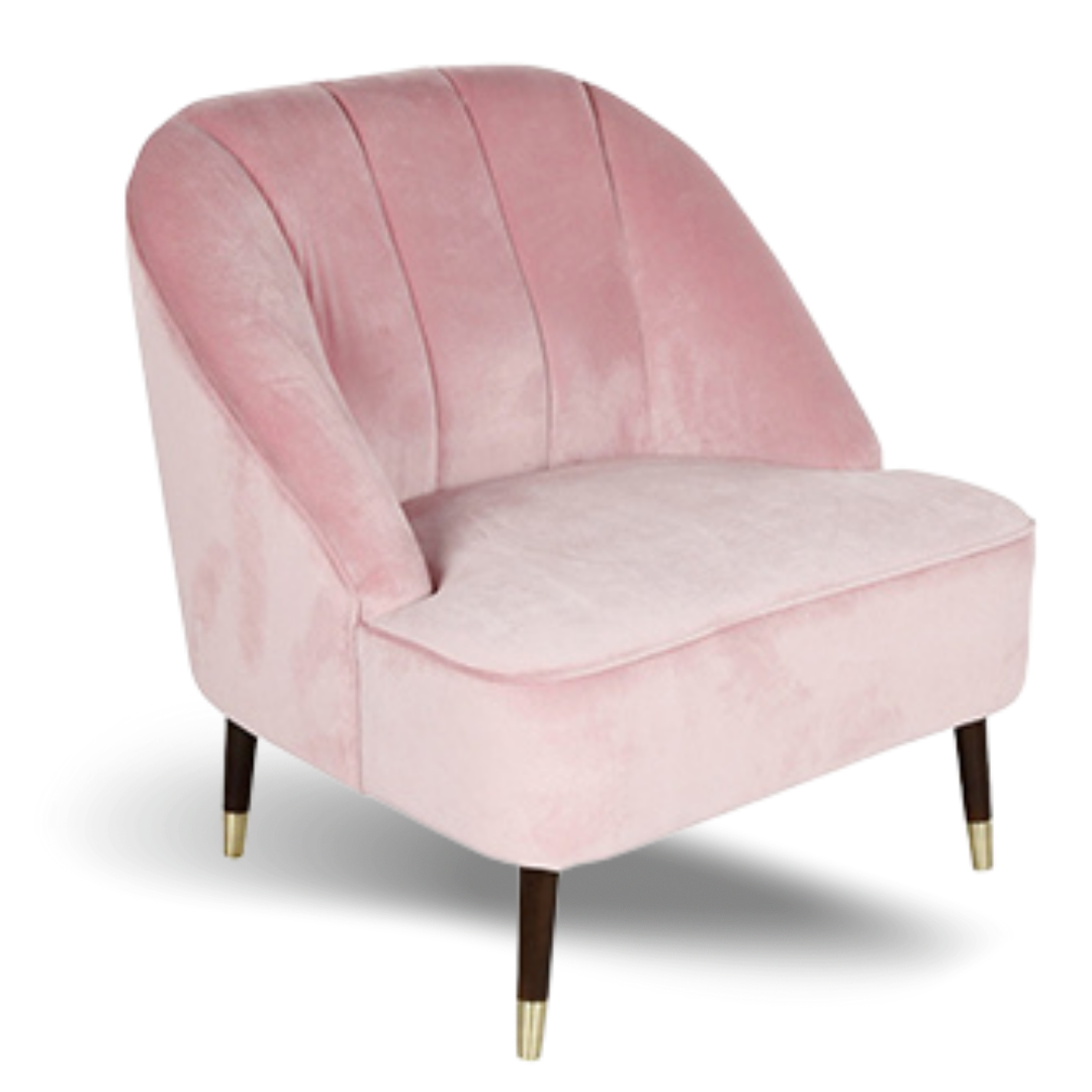 BOWERY ACCENT CHAIR BLUSH PINK VELVET GOLD LEGS