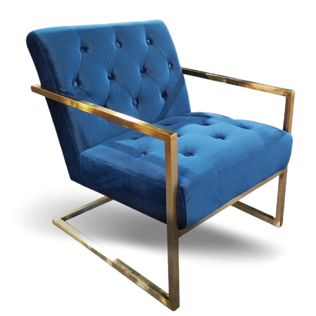 Hethro Accent Chair Navy Velvet Gold Frame Event Rentals Dubai