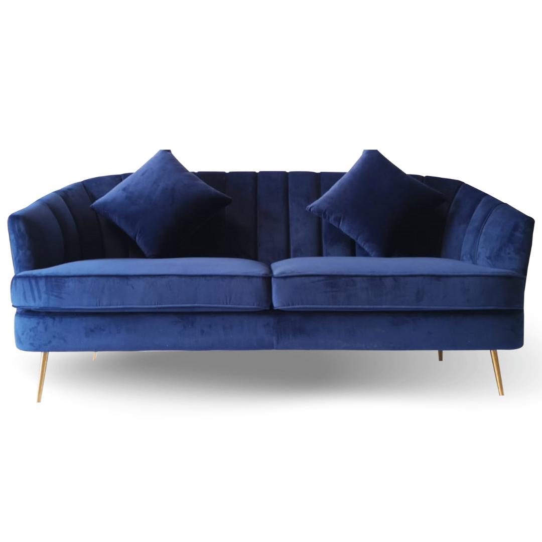 BOWERY LOUNGE SOFA NAVY VELVET 3 SEATS GOLD LEGS