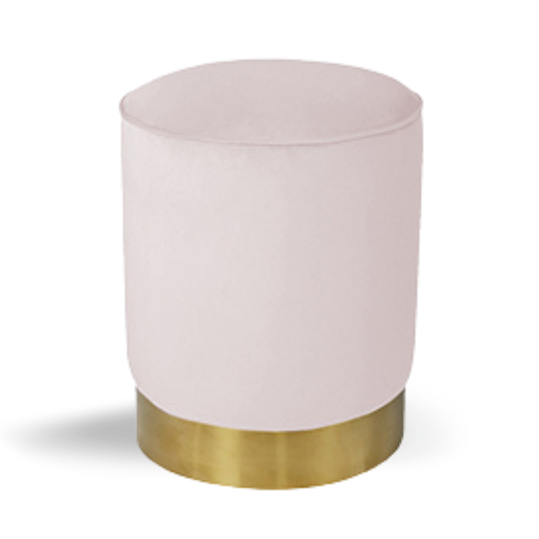 HETHRO ROUND OTTOMAN BLUS PINK VELVET GOLD BASE