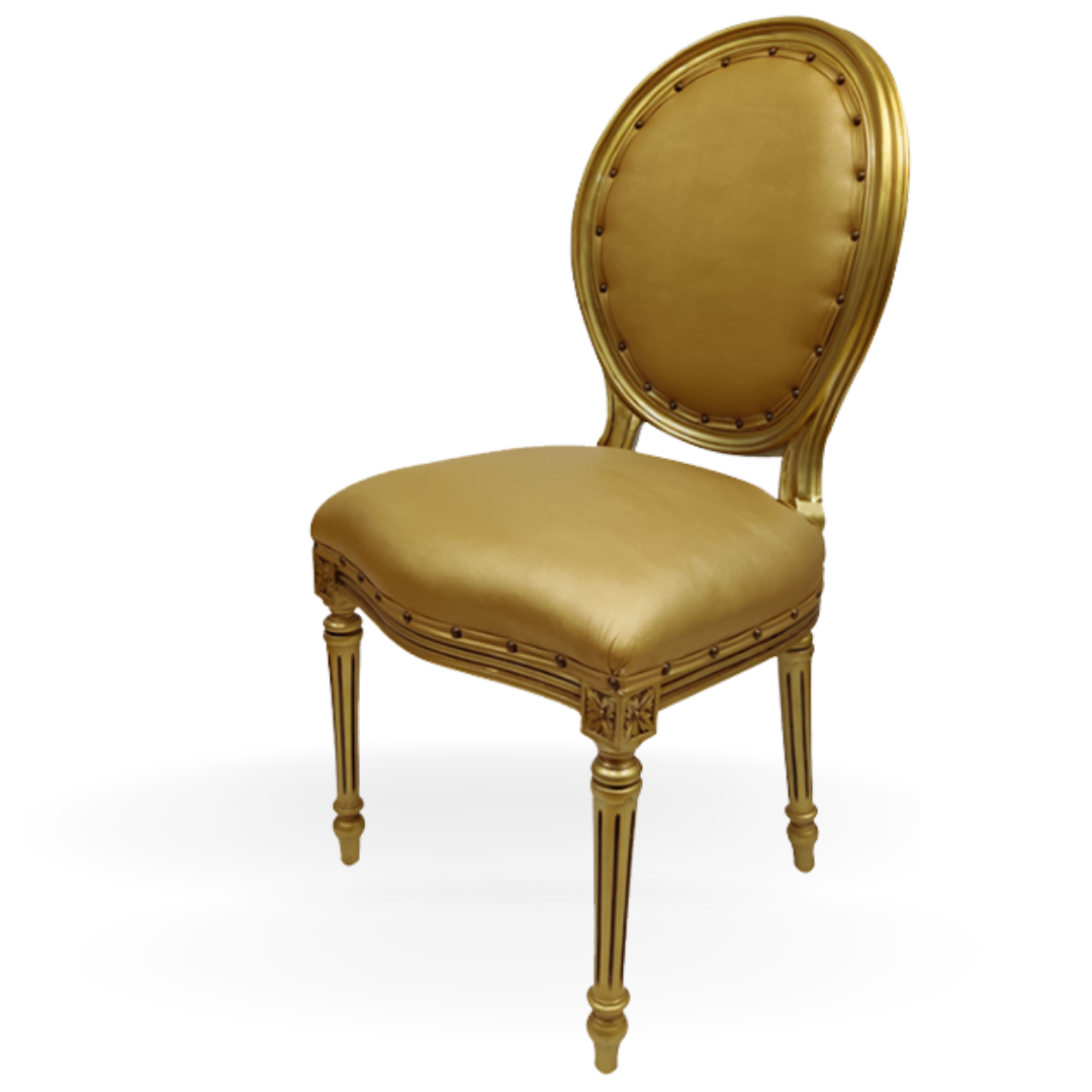 Dining Chairs for Rent | Gold Wooden Dior Chair | Event Rental Dubai