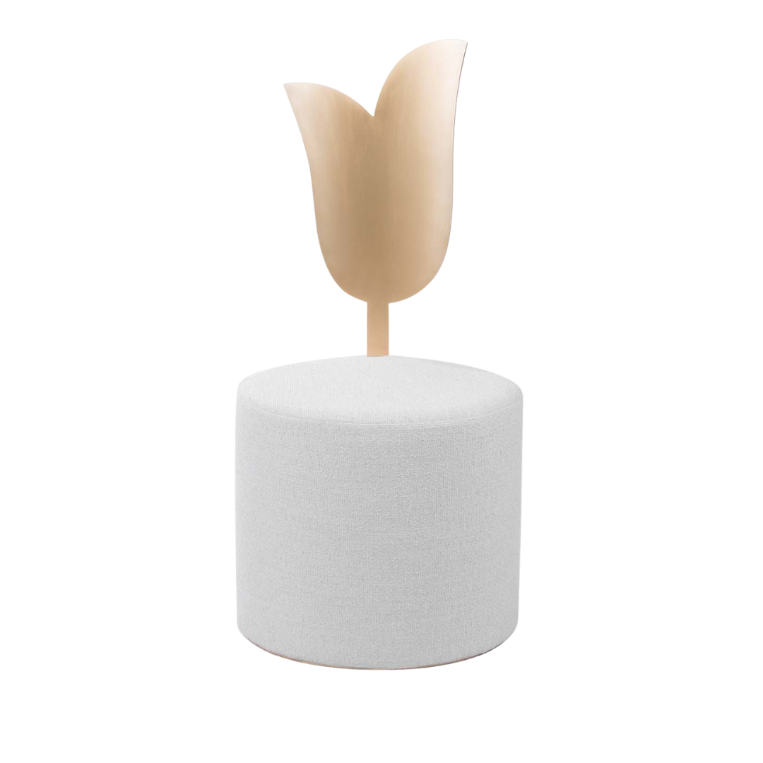 Daisy Pouf Ottoman Round White Velvet | Event Rentals Dubai