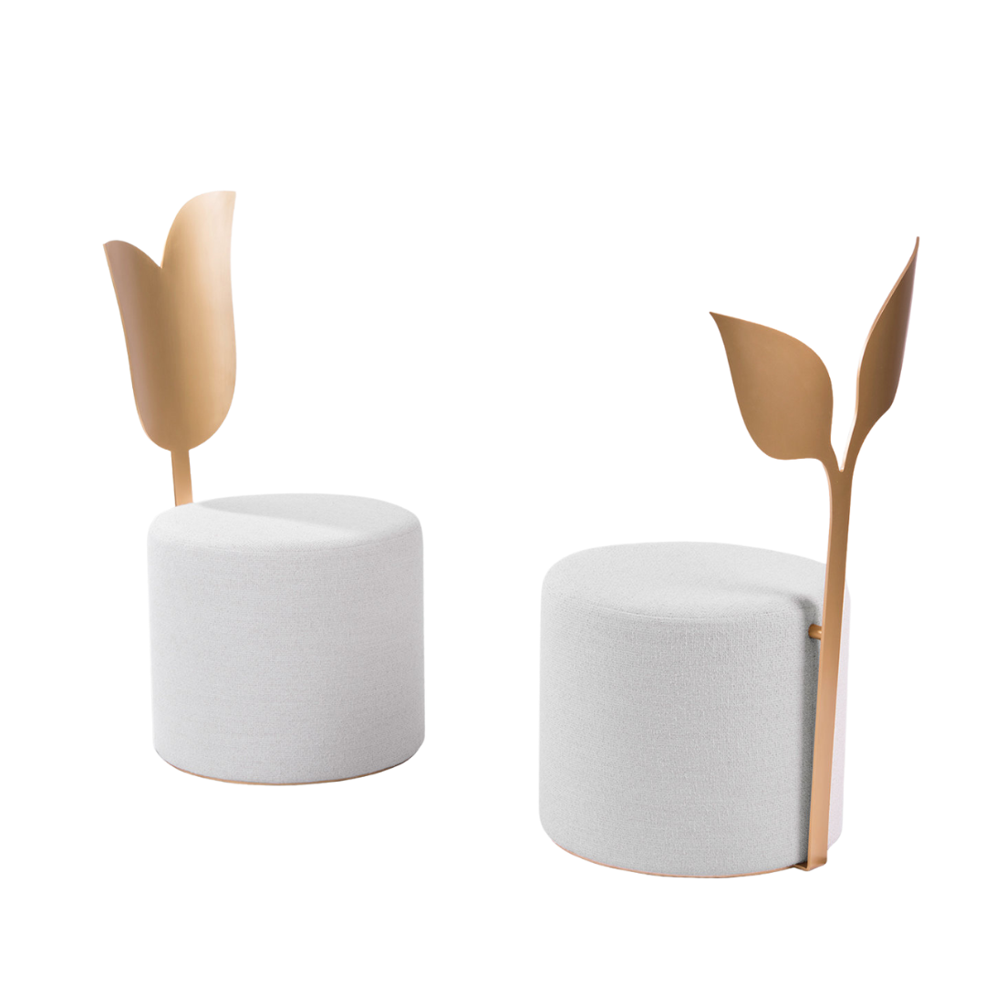 Daisy Pouf Ottoman Round White 2Velvet | Event Rentals Dubai