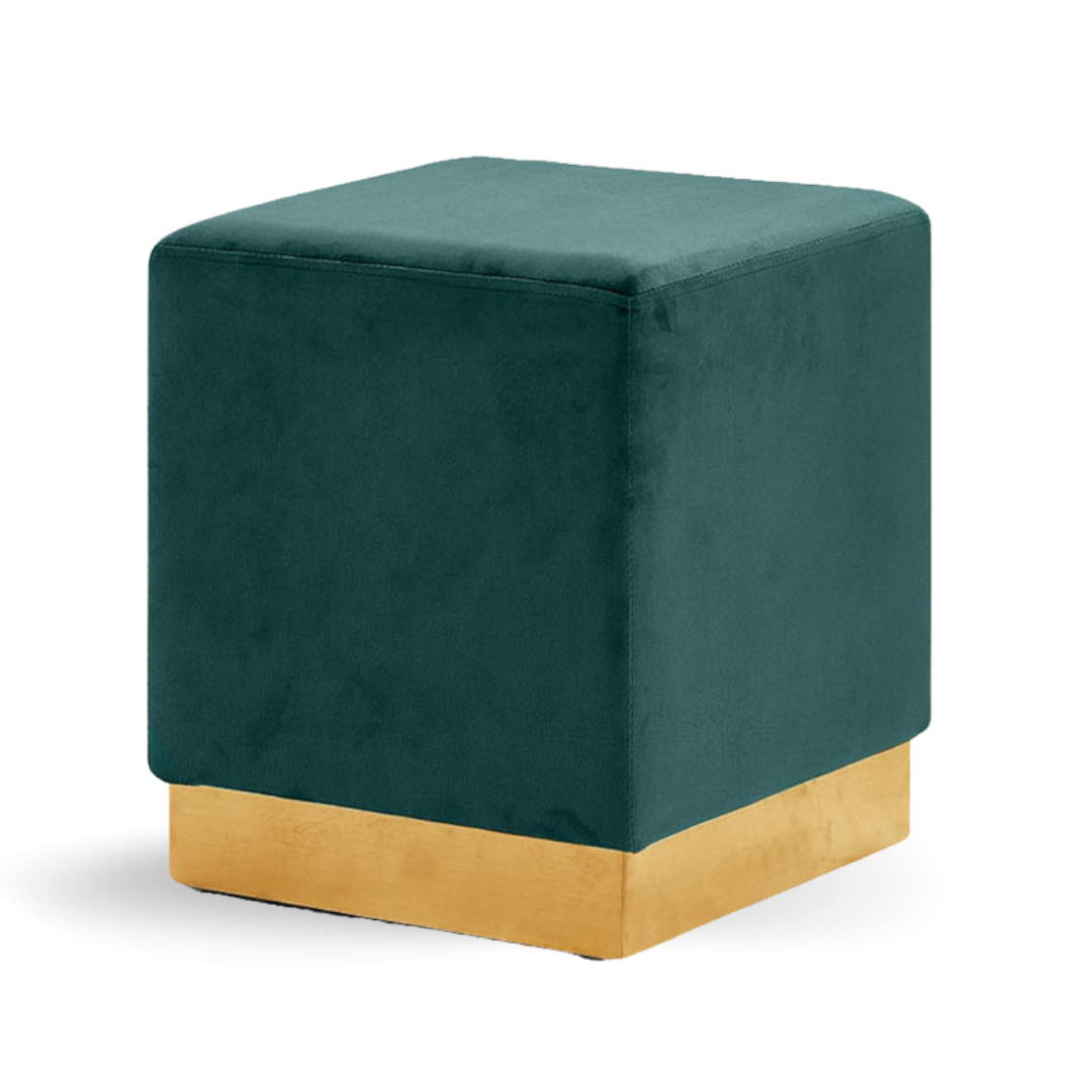 Dennis Ottoman Cube Green Velvet Gold Base| Event Rentals Dubai