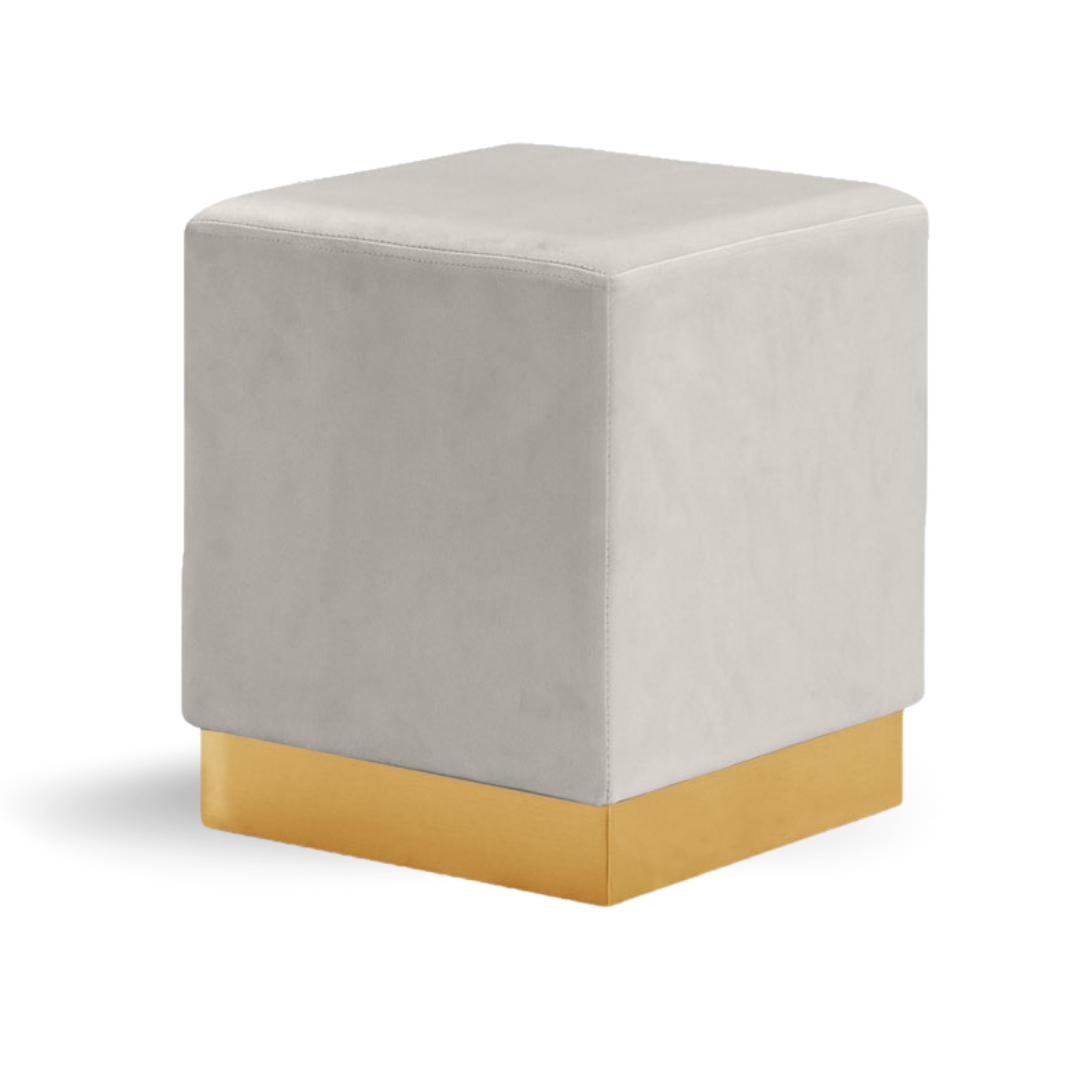 Dennis Ottoman Cube Ivory Velvet Gold Base| Event Rentals Dubai