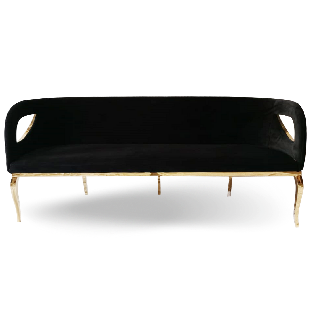 EYE LID LOUNGE SOFA BLACK VELVET 3 SEATS GOLD FRAME