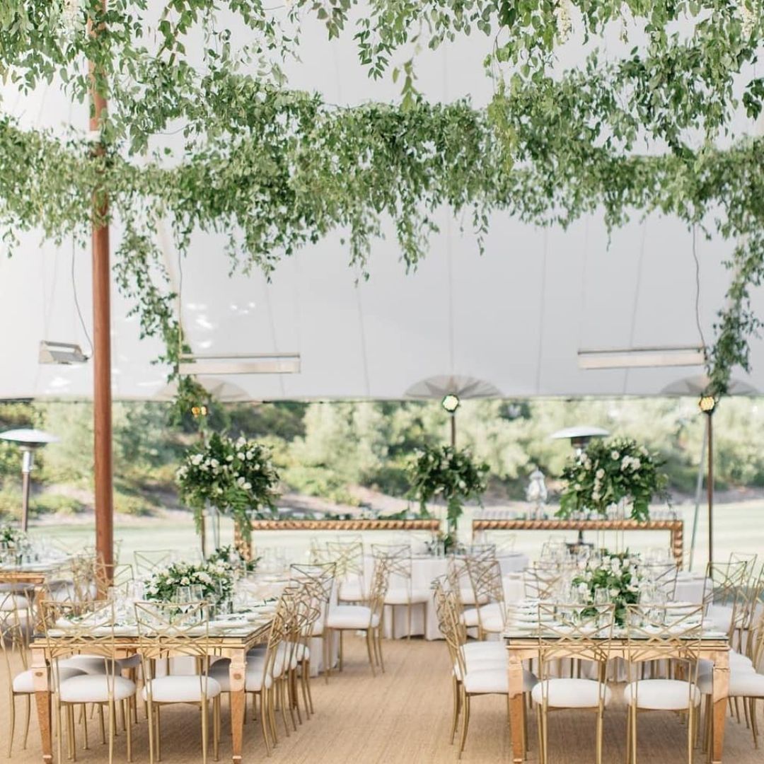 Event furniture rental Dubai GOLD STEAL DINING TABLE WITH MIRROR ON TOP 8-10 PEOPLE