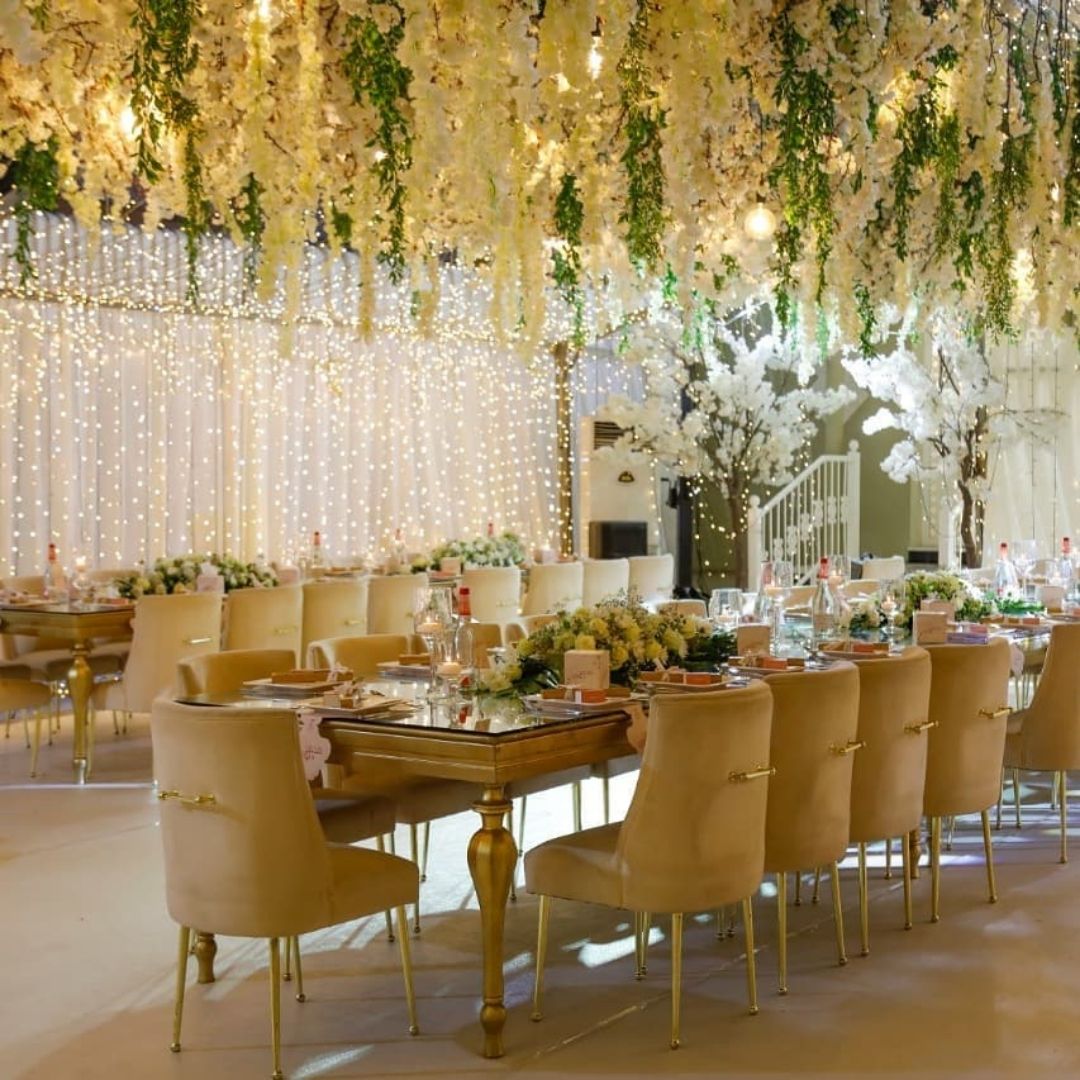 Golden or White Wooden Table Furniture Rentals Dubai Event Rentals