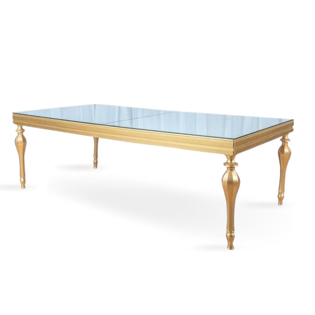 Golden Wooden Dining Table 8-12 ppl | Dubai Rental Furniture | Event Rentals