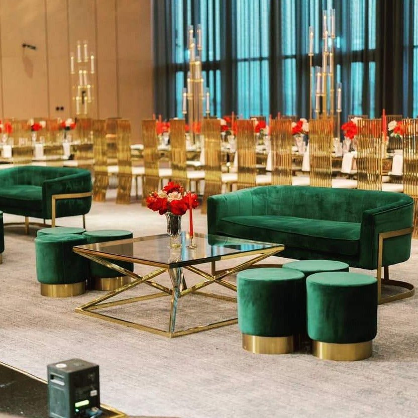 Hethro Lounge Sofa 3 Seats Velvet Green Color