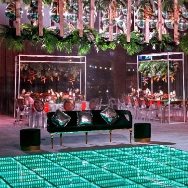 Hethro Round Ottoman Black Velvet Gold Base| Event Rentals Dubai