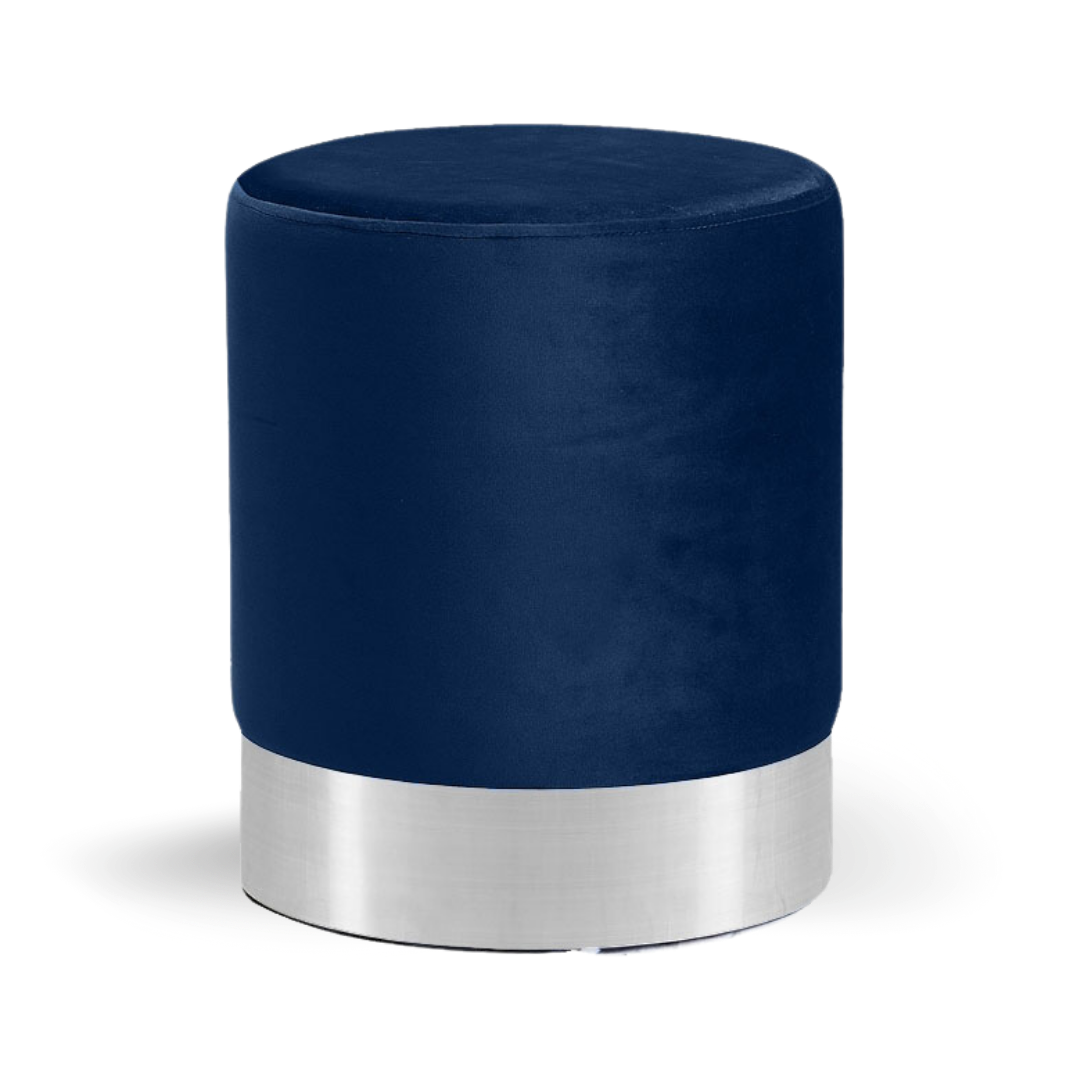 Round Ottoman Blue Velvet Silver Base| Event Rentals Dubai