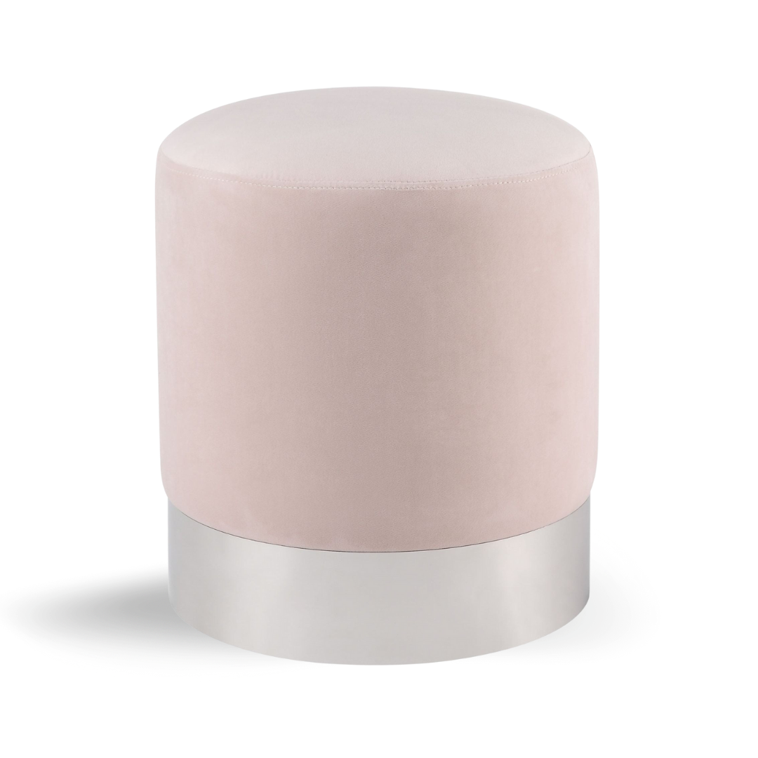 Round Ottoman Blush Pink Velvet Silver Base| Event Rentals Dubai