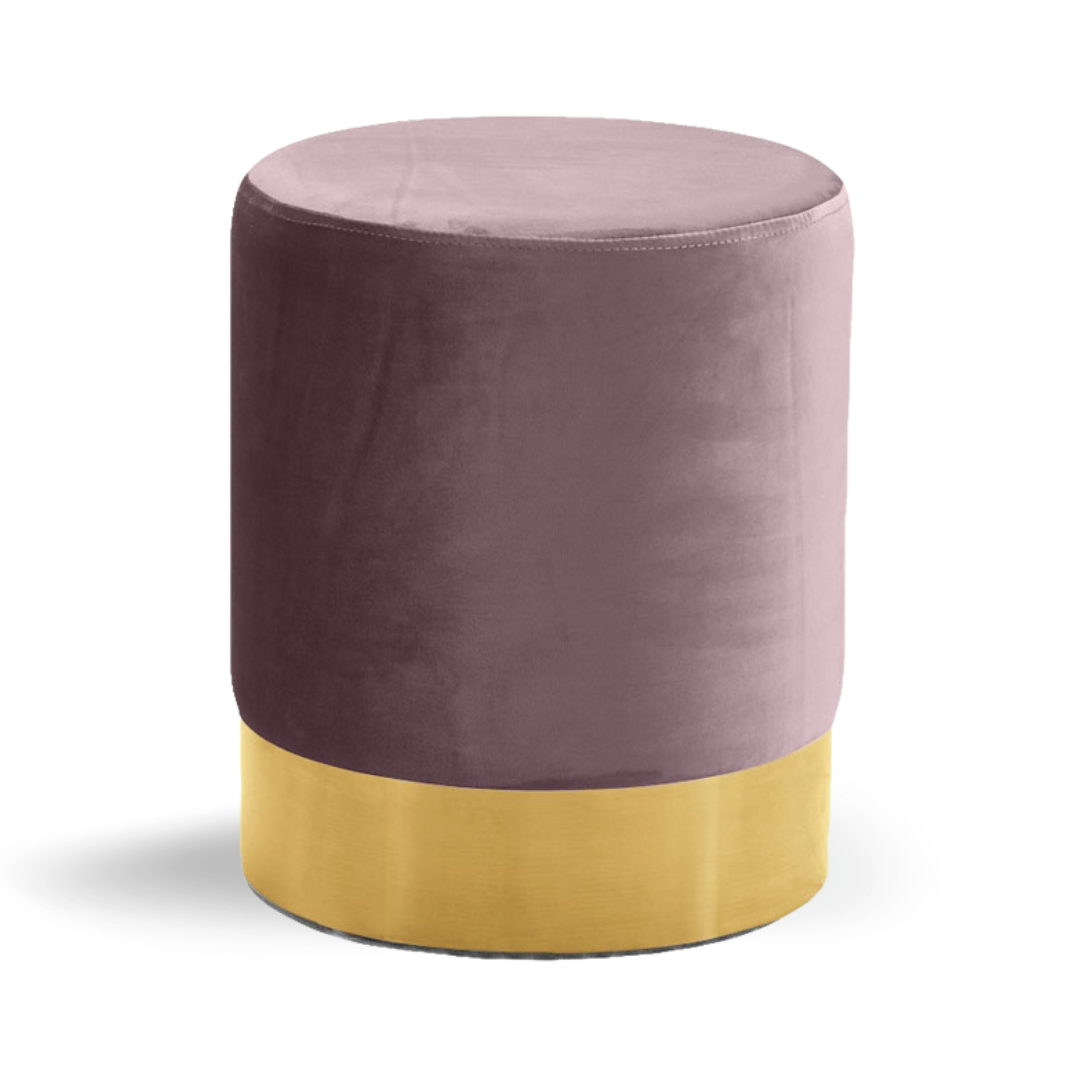 Hethro Round Ottoman Dusty Pink Velvet Gold Base Event Rentals