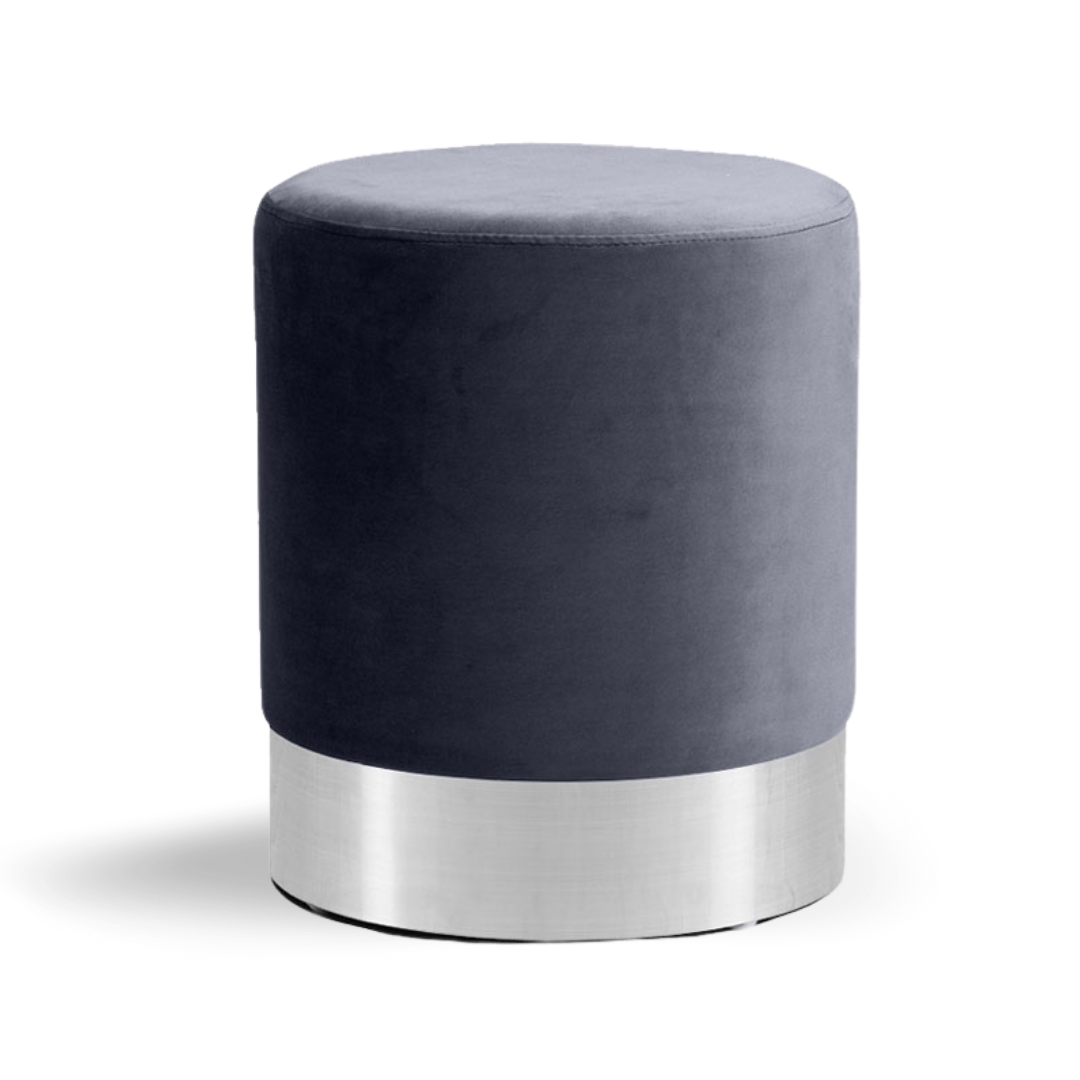 Round Ottoman Gray Velvet Silver Base| Event Rentals Dubai