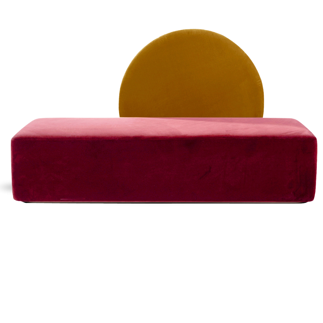 HORIZON BRIDAL SOFA YELLOW & CRIMSON VELVET ROUND BACK