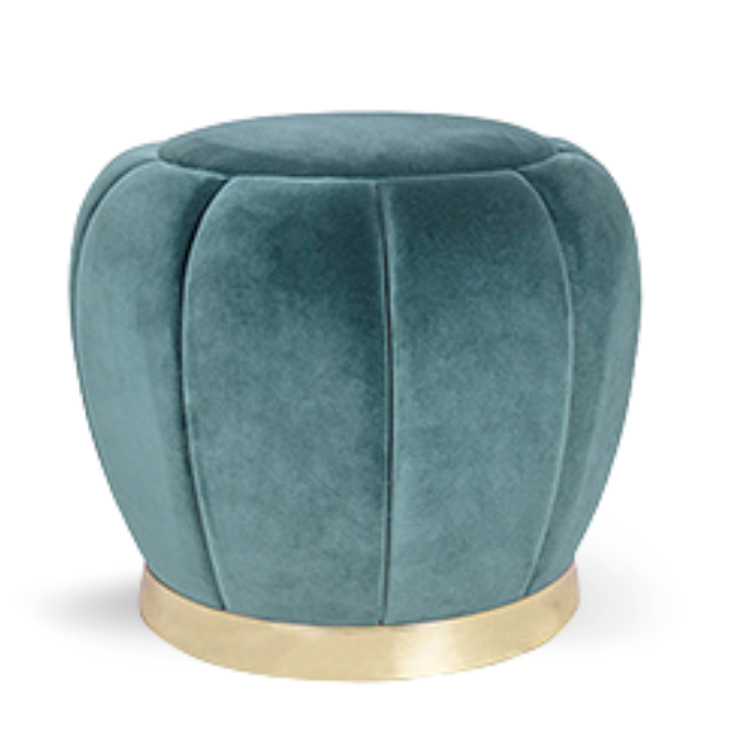 Lotus Round Ottoman Olive Velvet Gold Base| Event Rentals Dubai