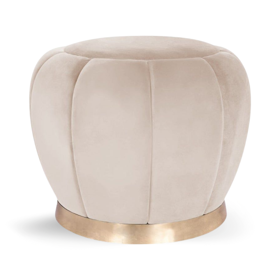 Lotus Round Ottoman Oyster Velvet Gold Base| Event Rentals Dubai