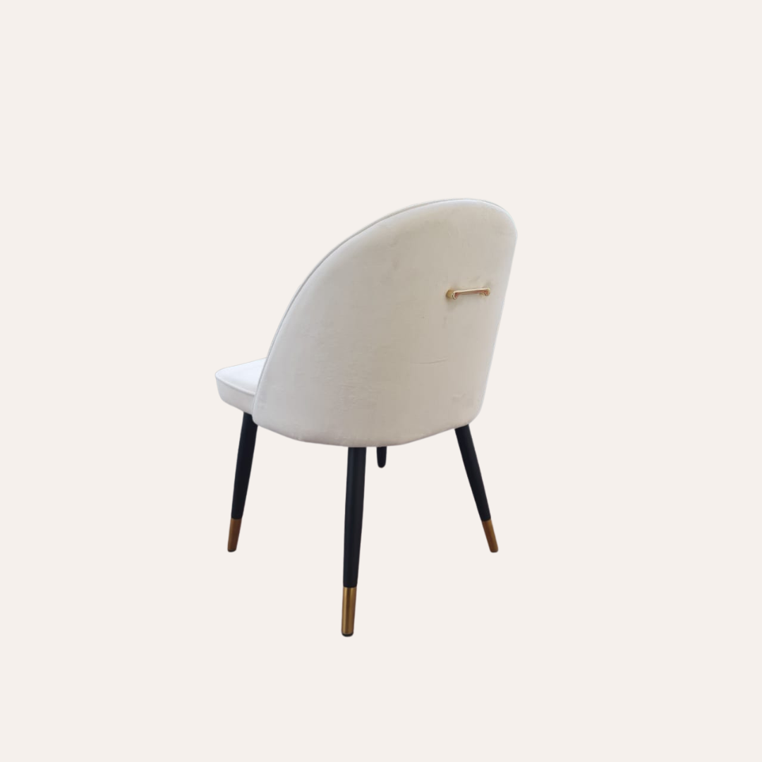 WHITE LEATHER DINING CHAIR WOODEN GOLD LEGS