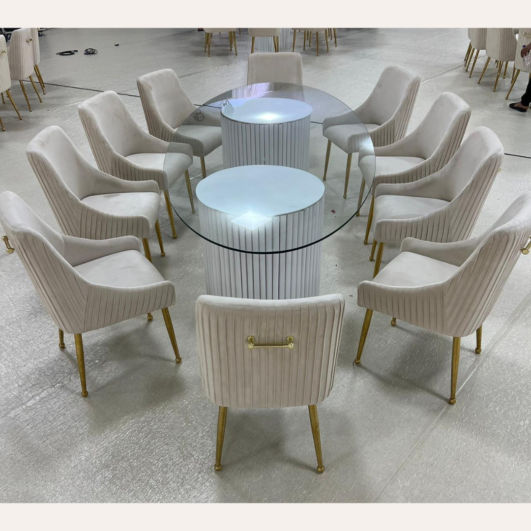 CAELYNN DINING CHAIR LIGHT BEIGE GOLD LEGS