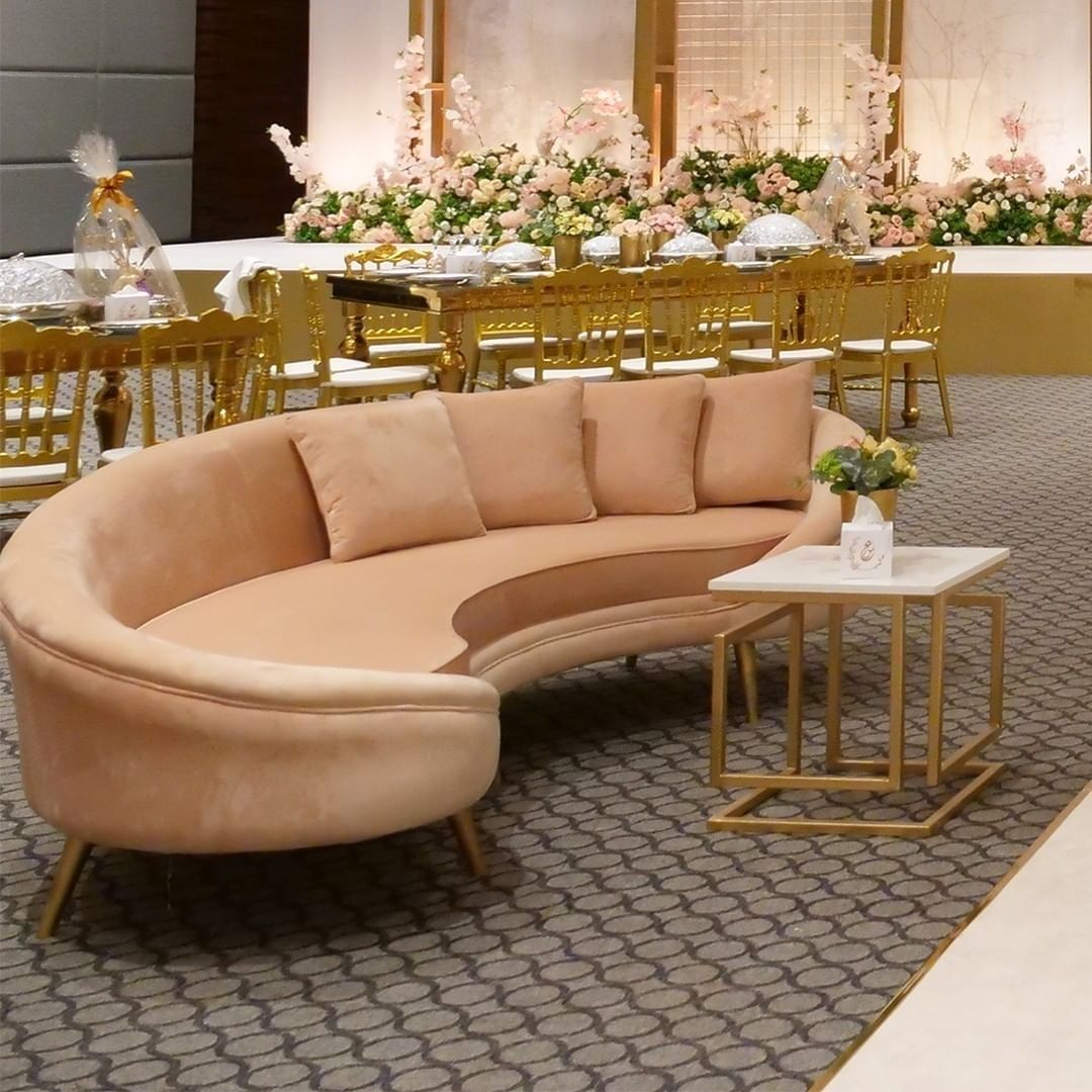 OASIS LOVESEAT VELVET 3 SEATS LOUNGE CURVE BEIGE SOFA