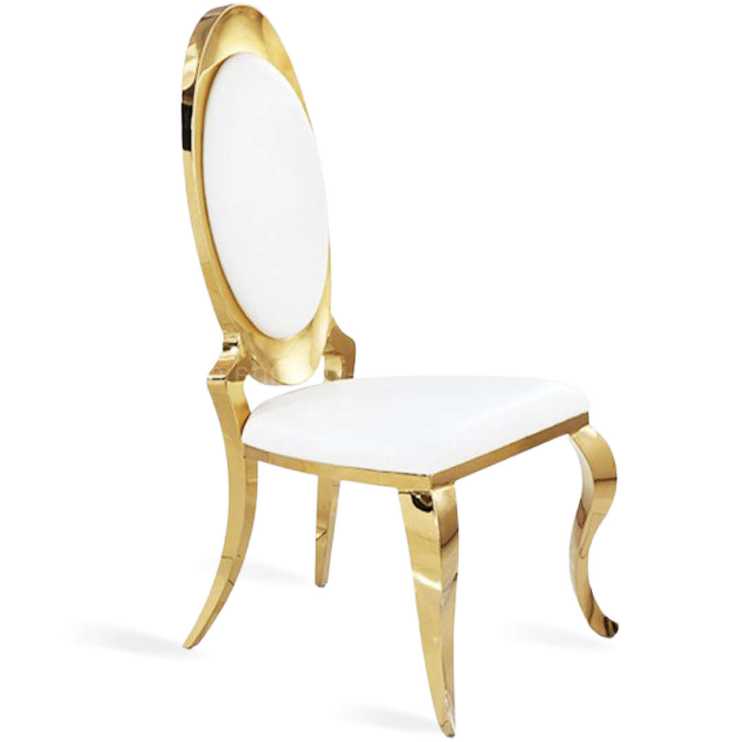 PHILIP WHITE DINING CHAIR STEEL GOLD FRAM