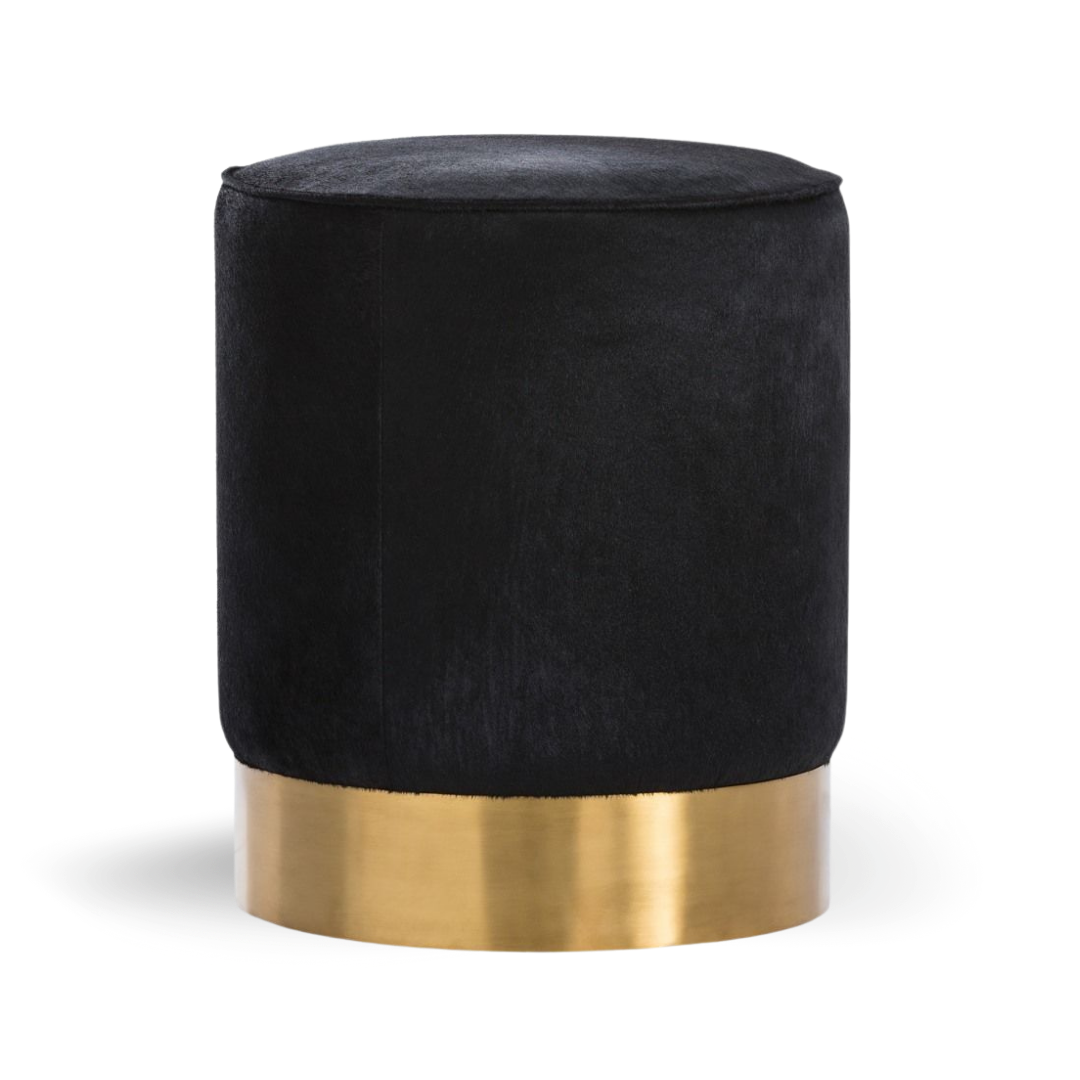 Hethro Round Ottoman Black Velvet Gold Base| Event Rentals Dubai