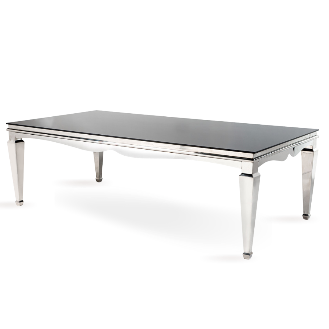 Glass and deals silver dining table