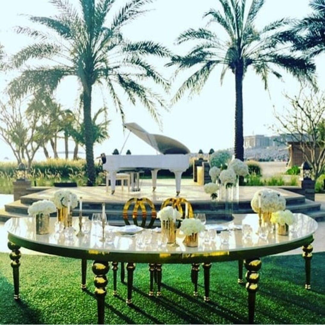 THE ROW GOLD DINING TABLE FROSTED TOP 8-10 PEOPLE