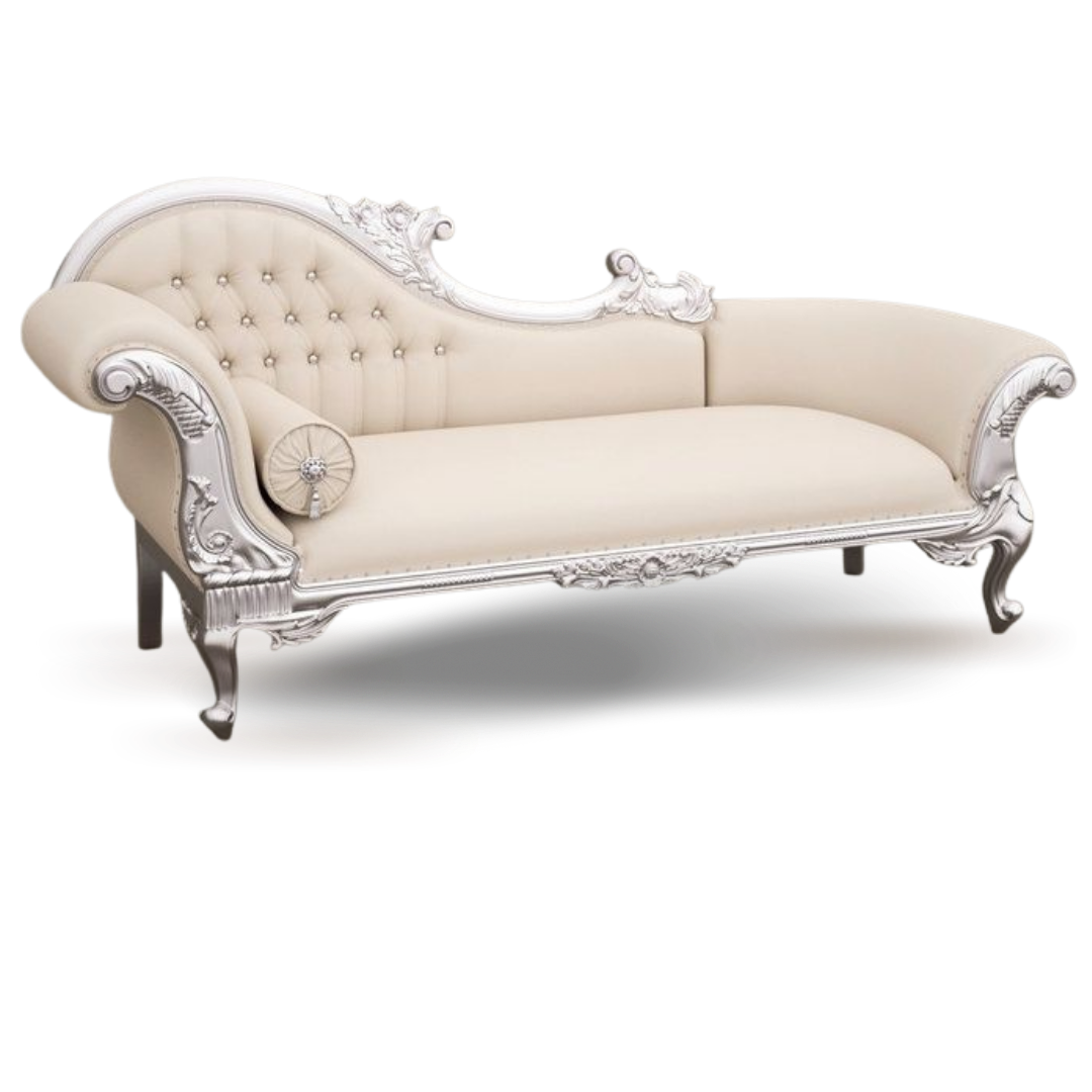 VINTAGE ITALIAN BRIDAL SOFA OYSTER VELVET WHITE LEGS