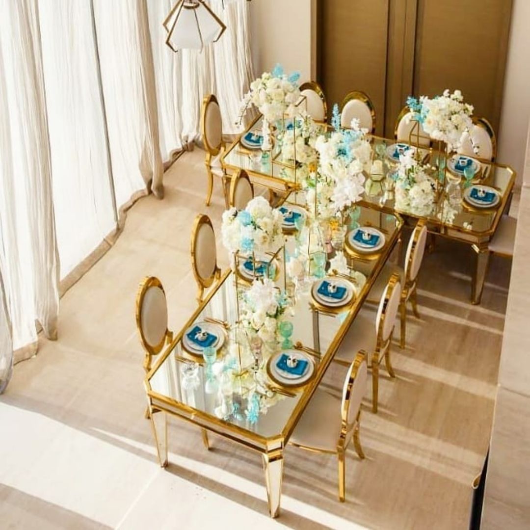 PHILIP WHITE DINING CHAIR STEEL GOLD FRAM
