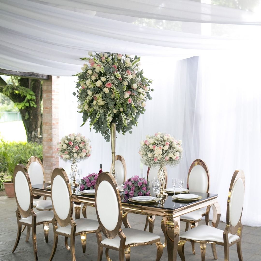 PHILIP WHITE DINING CHAIR STEEL GOLD FRAM
