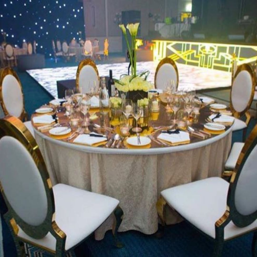 PHILIP WHITE DINING CHAIR STEEL GOLD FRAM