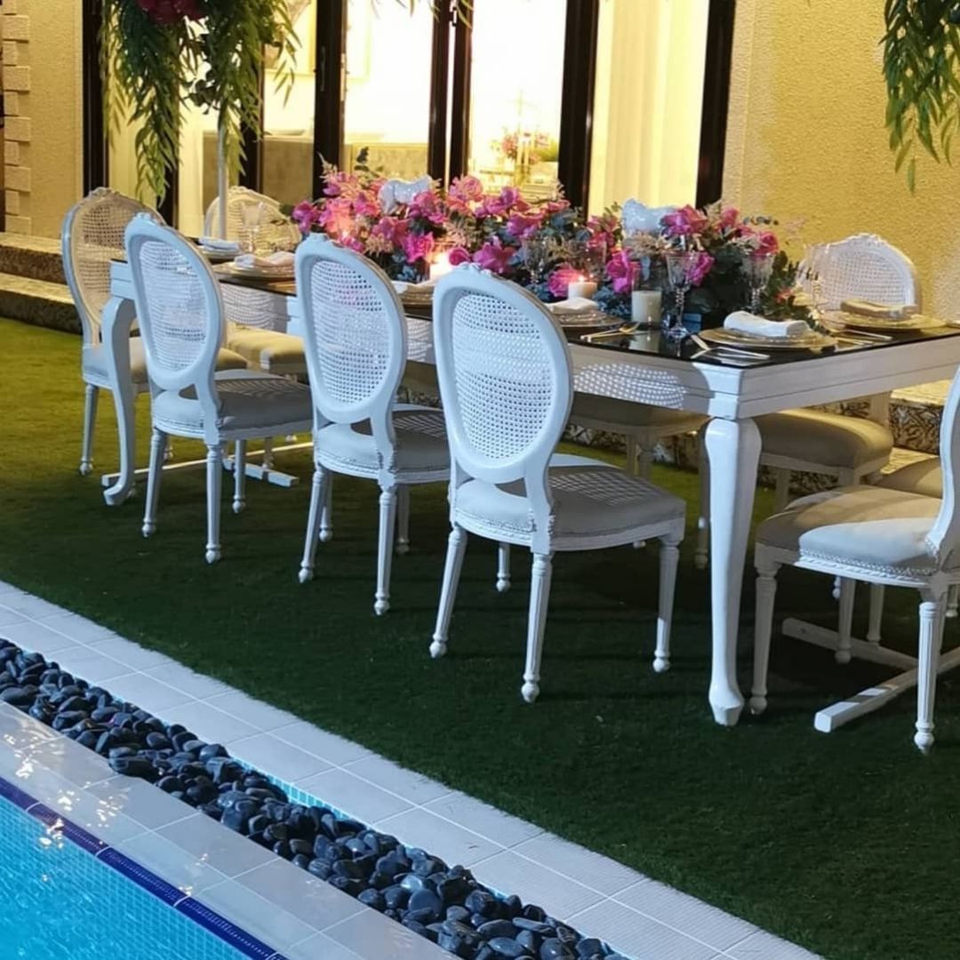 White Wooden Dining Table Furniture Rental Dubai Olga Events