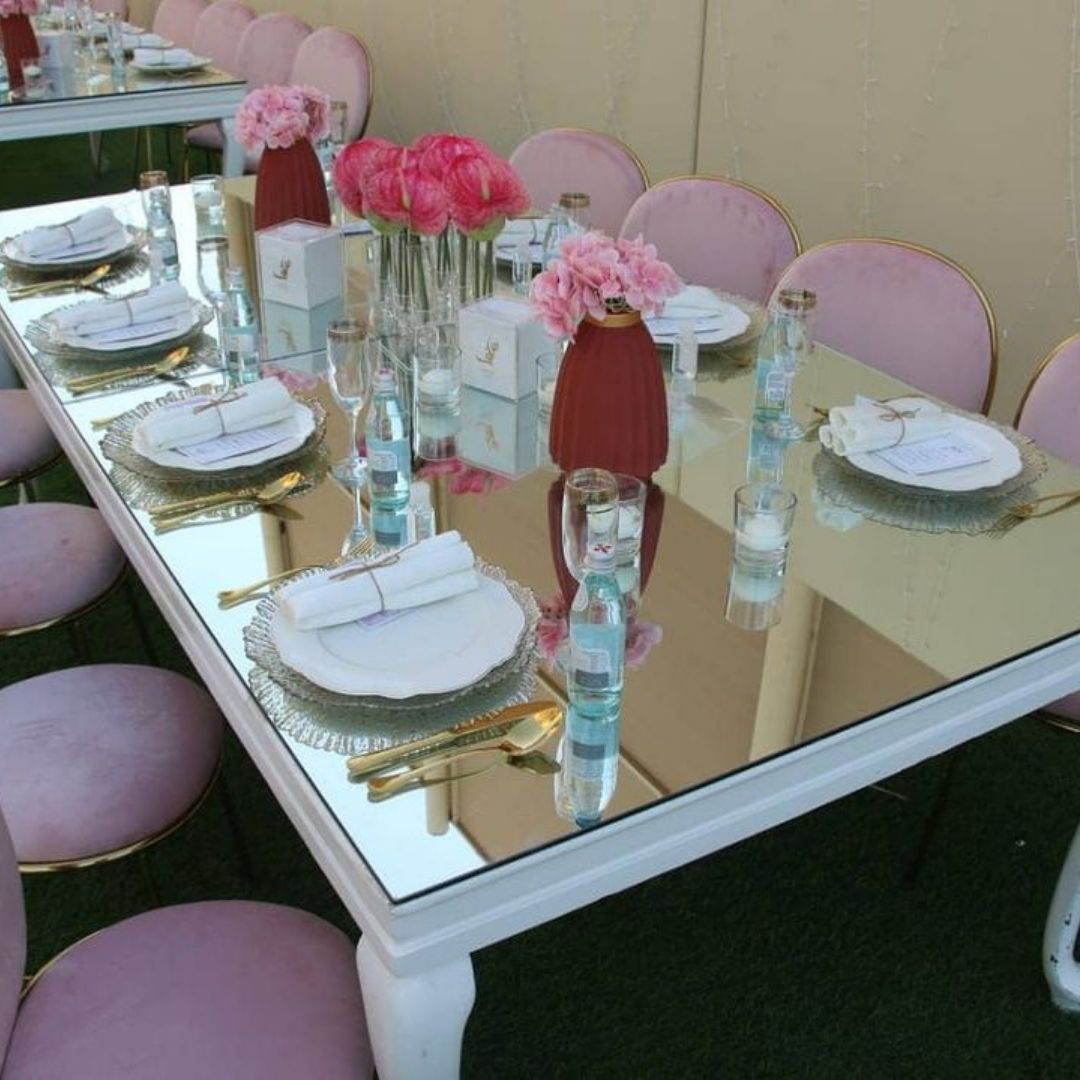 White Wooden Dining Table Furniture Rental Dubai Olga Events