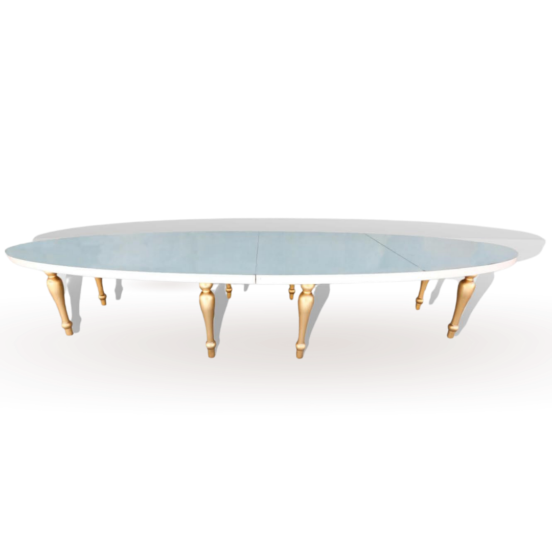 WHITE MIRROR - TOPPED OVAL DINING TABLE 8-10 PEOPLE