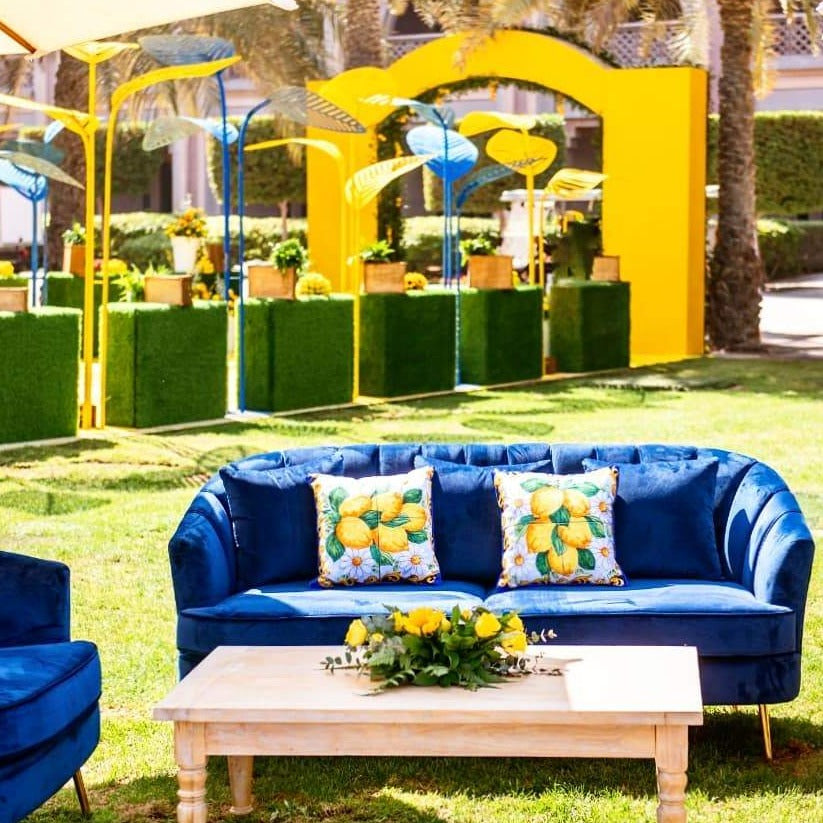 BOWERY LOUNGE SOFA NAVY VELVET 2 SEATS GOLD LEGS