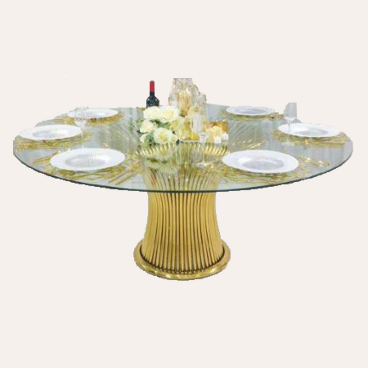ROUND GLASS GOLD DINING TABLE  8-10 PEOPLE