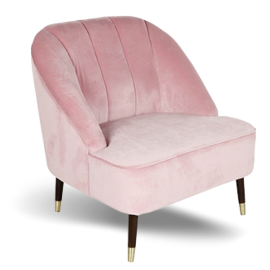 BOWERY ACCENT CHAIR BLUSH PINK  VELVET GOLD LEGS