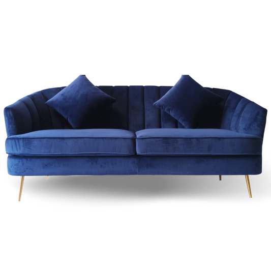 BOWERY LOUNGE SOFA NAVY VELVET 3 SEATS GOLD LEGS