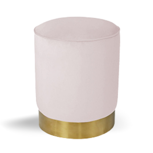 HETHRO ROUND OTTOMAN BLUS PINK VELVET GOLD BASE