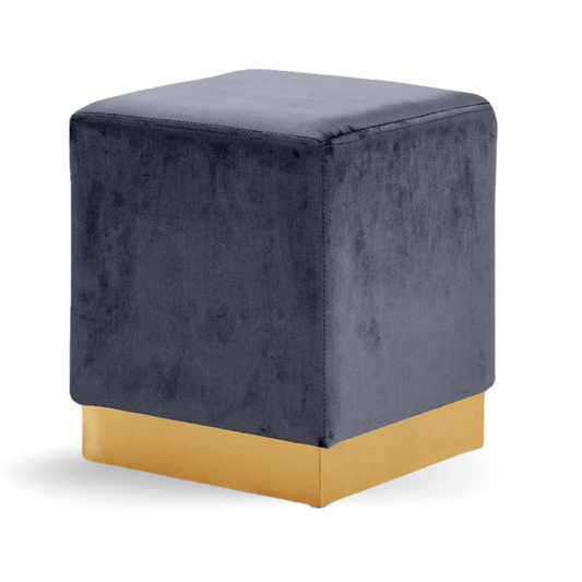 Dennis Ottoman Cube Gray Velvet Gold Base| Event Rentals Dubai 
