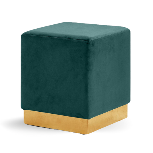 Dennis Ottoman Cube Green Velvet Gold Base| Event Rentals Dubai 